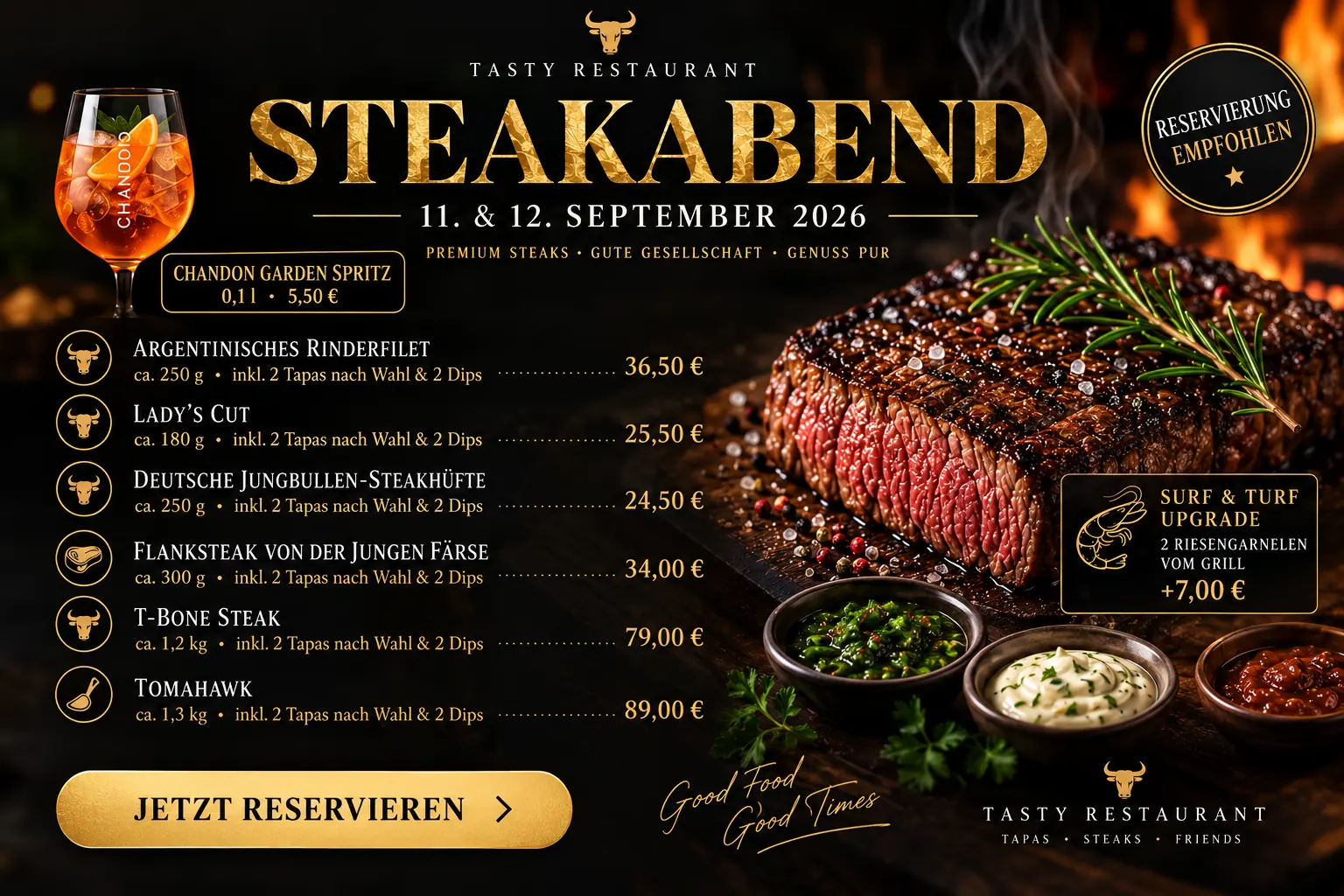 Steak-Abend im Tasty Restaurant